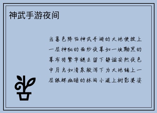 神武手游夜间